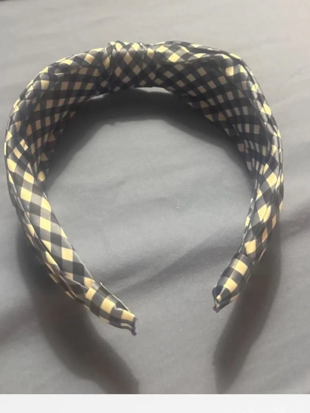Blue & White Cloth Checkered Plaid Knot Headband